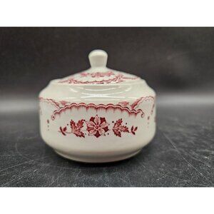 Morris Gordon And Son Inc. Vintage Sugar Bowl W/ Lid Boston Red & White Flowers